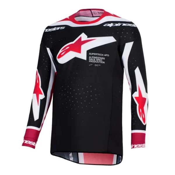 CAMISA ALPINESTARS SUPERTECH AFD VISTA PRETO VERMELHO BRANCO G